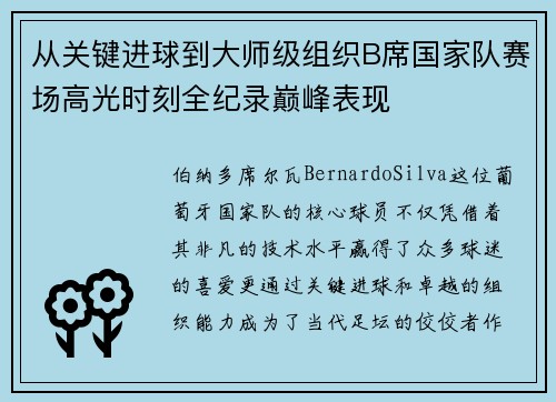 从关键进球到大师级组织B席国家队赛场高光时刻全纪录巅峰表现 从关键进球到大师级组织B席国家队赛场高光时刻全纪录巅峰表现